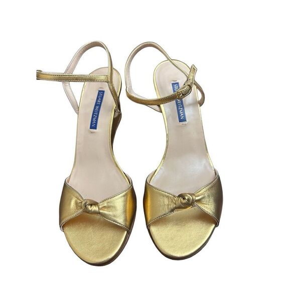 $425 STUART WEITZMAN GLORIA LEATHER WEDGE SANDAL PLATINO METALLIC  71/2 - Picture 1 of 10